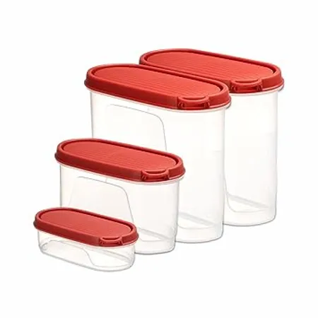 Pigeon StakBox Value Combi Set of 4 Storage for Kitchen Ruby Red