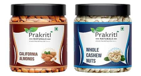 Prakriti Naturals California Almonds 500gm Cashews 500gm 1Kg 500g X 2 Delicious Nutritious