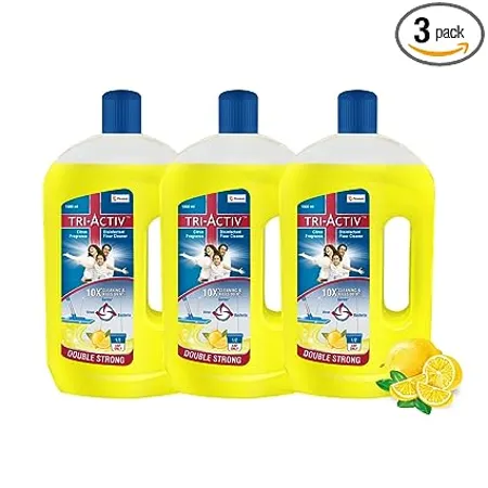 Tri Activ Double Strong Disinfectant Floor Cleaner Half Cap Only 10X Cleaning with 99 9 Germ kill Citrus Fragrance Pack of 3 1000ml x 3 Units 400935022 