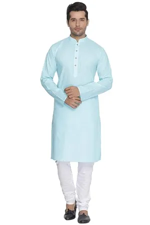 VASTRAMAY Men Light Blue Cotton Kurta and Pyjama Set VASMK007AQnPCWH 