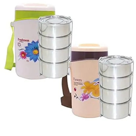 Wonder Homeware Prime Hotline 3 Insulated Office Lunch Box with Stainless Steel Containers 2 Pc Lunch Box Green Brown Color Made in India KBS01160