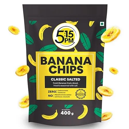 5 15PM Yellow Banana Chips Snacks Fresh Crispy Banana Wafers Chips Classic Salted Flavour 400g Packet