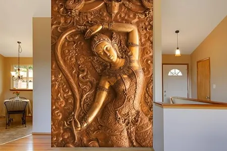 999Store 3D Print Latest Door Living Room Bed Room Home Hall Wall Stickers Sheet roll Mural Wallpaper 3D Golden Dancing Women Mural wallpaper for walls bedroom full wall Vinyl Self Adhesive 24X36 Inches NonW230990