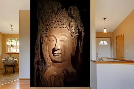 999Store 3D Print Latest Door Living room Bed Room Home Hall wall stickers Sheet roll Lord Gautam Buddha Budha Brown Meditating face Mural wallpaper for walls bedroom full wall Vinyl Self Adhesive 24X36 Inches NonW230988