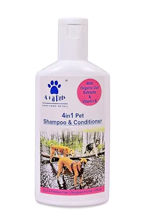 A a Pets 4 in 1 Calming Pet Shampoo Cleans Conditions Detangles Moisturizes with Natural Vitamins No Sulphates pH Balanced Cruelty Free Paraben Free Formulated in USA 100ml