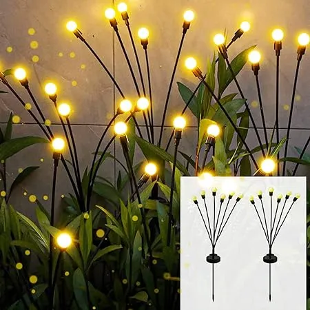 AAOVEFOX Plastic 2 Pack Solar Powered Firefly Lights Waterproof Solar Starburst Swaying Lights When Wind Blows Solar Outdoor Decor Lights For Garden Landscape Pathway Yard Deck Patio Warm White 