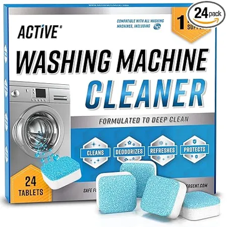 ACTIVE Washing Machine Cleaner Descaler 24 Pack Deep Cleaning Tablets For HE Front Loader Top Load Washer Clean Inside Drum And Laundry Tub Seal Washing Machine Cleaner Tablets 24 Pack 