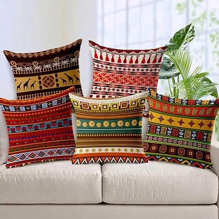 AEROHAVEN Decorative Hand Made Jute 150TC Throw Pillow Cushion Covers Multicolour 12 x 12 inches Set of 5