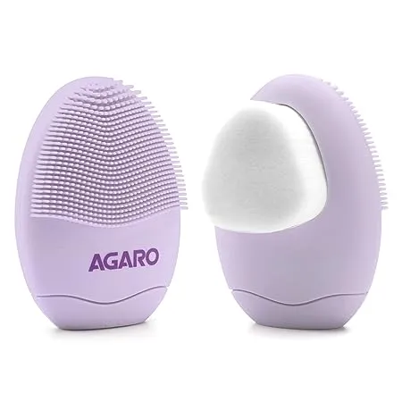 AGARO CB2105 Facial Cleansing Brush 2 in 1 Soft Bristle Silicone Facial Cleansing Brush for Exfoliation Deep Pore Cleansing Suitable for Sensitive Delicate and Dry Skin Purple