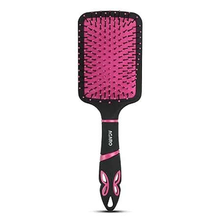 AGARO Delight Paddle Hair Brush with Strong flexible nylon bristles having Anti static ball tips For Grooming Straightening Smoothing Detangling Hair ideal for Men Women Kids Black Pink
