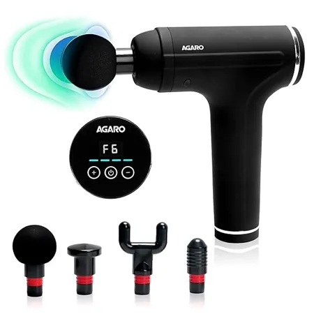 AGARO Galaxy Gun Massager 4 Heads 6 Speed Rechargeable Handheld Percussion Muscle Massager for Full Body Pain Relief Muscle Relaxation of Neck Shoulder Back Foot for Men Women Black