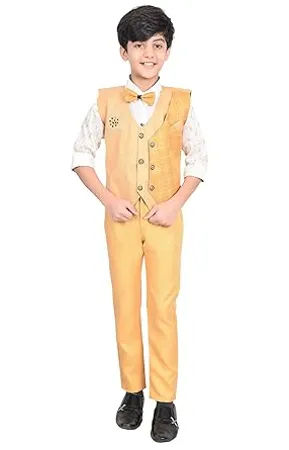 AHHAAAA Cotton Blend Kids Ethnic Waistcoat Shirt and Pant Set for Boys 1165Ne