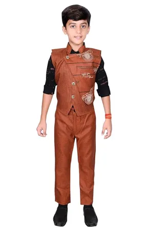 AHHAAAA Kids Ethnic Cotton Blend Waistcoat Shirt and Pant for boys