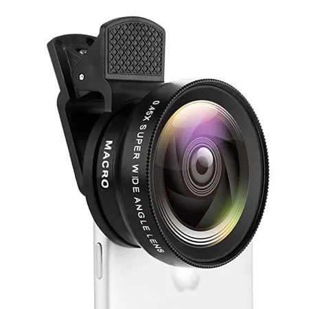ALM Mobile Camera Lens 0 45X Super Wide Angle Lens 15X Macro Lens Clip On 2 in 1 Professional for Lens Kit for TIK Tok Vlog YouTube Reels Compatible with All Smartphones Black 