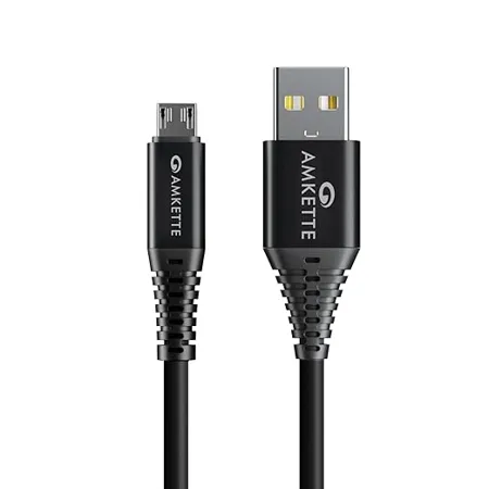 AMKETTE PowerPro Micro USB Fast charging cable with up to 480 Mbps transfer speeds and 6 Months Warranty 1M Black 