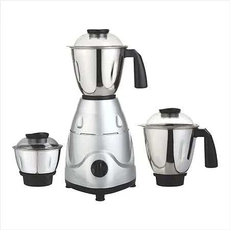 ARSOMAA Metalo Mixer Grinder Power Pro 750Watt The Ultimate Domestic Mixer Grinder with 3 Jars Liquidizing Wet Grinding and Chutney Jar Stainless Steel Blades and 24 Months Warranty Silver