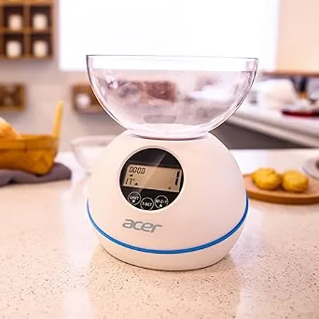 Acer Kitchen Weighing Scale Measuring Food Weight Machine for Kitchen Digital for Diet Health Fitness Home Baking Cooking with Free Bowl White 1 Year Warranty 