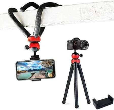Adofys Flexible Gorillapod Tripod with 360 Rotating Ball Head Tripod for All DSLR Cameras Max Load 1 5 kgs Mobile Phones Free Heavy Duty Mobile Holder Black 12 Inch Black and Red 