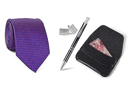 Aeht Men s Necktie Cufflink Pen and Card holder Set 1753 TPWC Red