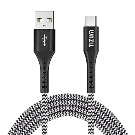 AirCase Tizum Nylon Braided Usb To Micro 2A Charging Cable For Android Phones Laptop Printer Silver Plated Connectors Data Sync 2A Charging Cable 480Mbps Data Sync 1 2M Black