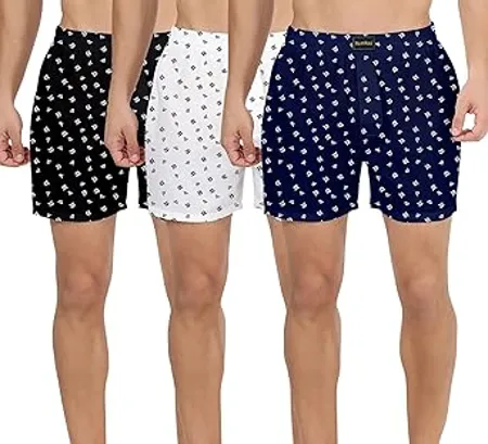 Alenza Mens Pure Cotton Boxer Shorts in Different Color Black White Blue Pack of 1 Piece 