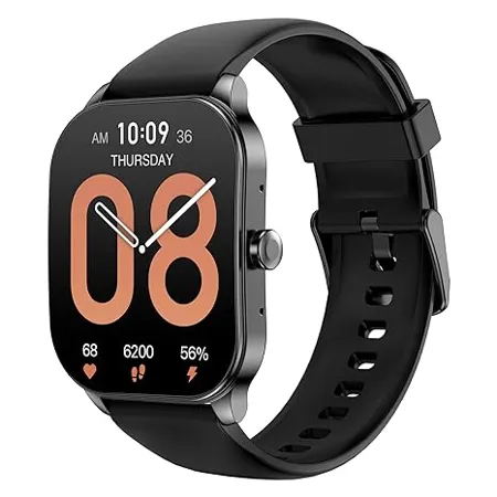 Amazfit Pop 3S Smart Watch with 1 96 AMOLED Display Bluetooth Calling SpO2 12 Day Battery Life AI Voice Assistance 100 Sports Modes 24H HR Monitor Music Control Over 100 Watch Faces Black 
