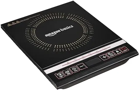 Amazon Basics 2000 Watt Induction Cooktop 6 Single Touch preset functions Digital Display and Timer Made of Crystal Glass Plate with Premium Finish Black