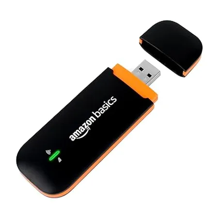 Amazon Basics 4G LTE WiFi USB Dongle Stick with All SIM Support Plug Play Data Card with up to 150Mbps Data Speed Hotspot for 10 People Premium QUALCOMM Chipset Single Band Black