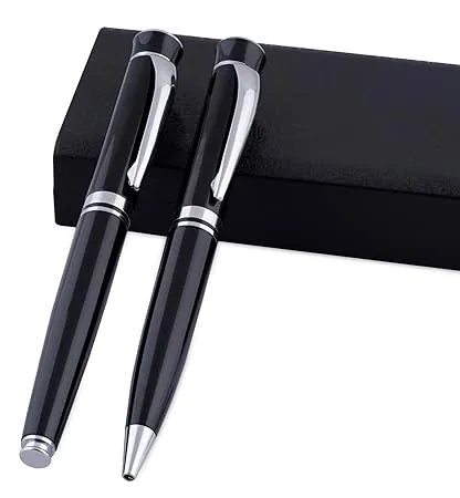 Amazon Basics Ballpoint Pen with Case for Office School Daily Use and Gifting Blue Ink Set of 2 
