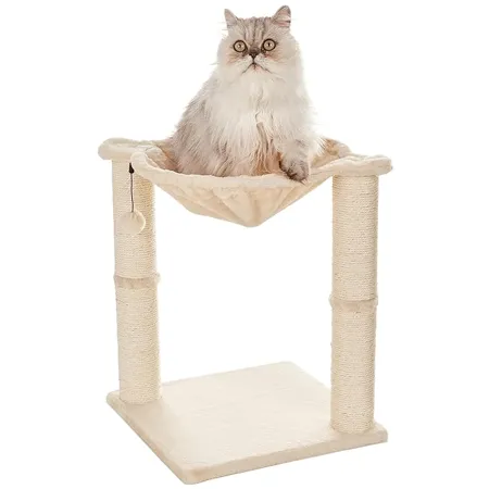Amazon Basics Cat Tower with Hammock and Scratching Posts for Indoor Cats 15 8 x 15 8 x 19 7 Inches Beige