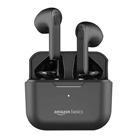 Amazon Basics True Wireless in Ear Earbuds with Mic 10MM Dual Drivers Up to 55ms Low Latency IPX5 Sweat Water Resistant Bluetooth 5 0 Up to 40 Hours Play Time Fast Charging Black 