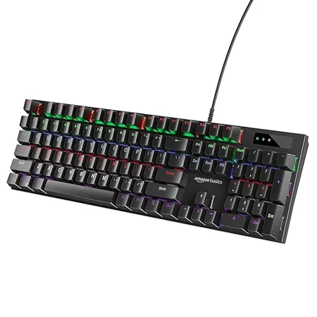 Amazon Basics Wired Gaming Mechanical Keyboard with Outemu Blue Switches and Rainbow LED Anti ghosting Keys 8 Gaming Modes