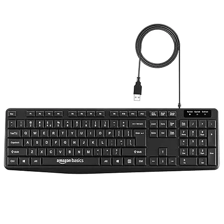 Amazon Basics Wired Keyboard with 104 Keys for Windows Mac OS Computer