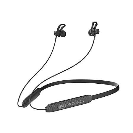 Amazon Basics in Ear Wireless Neckband with Mic Up to 22 Hours Play Time Bluetooth 5 1 Voice Assistance Noise Cancellation IPX4 Water Resistance Magnetic Earbuds Black 
