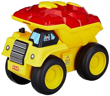 Amazon Brand Jam Honey Friction Toy Car Dumper Truck Push and Go Vehicle for Boys Girls 4 Wheel Drive Yellow