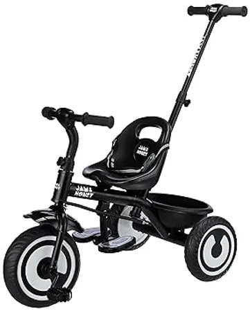 Amazon Brand Jam Honey Tricycle for Kids Plug N Play Parental Handle and Seatbelt Black 