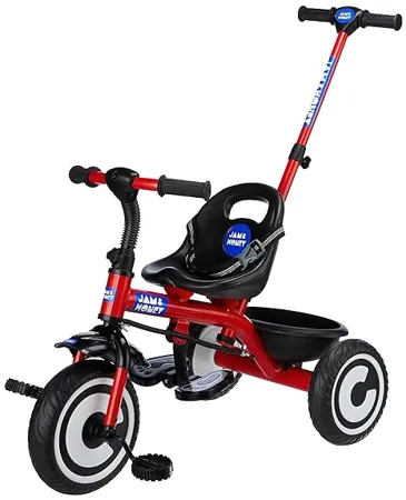 Amazon Brand Jam Honey Tricycle for Kids Plug N Play Parental Handle and Seatbelt Red 