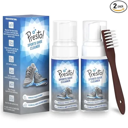 Amazon Brand Presto Sports Shoe Cleaner with Brush Removes Tough Stains No Water Required Ready to Use Pack of 2 