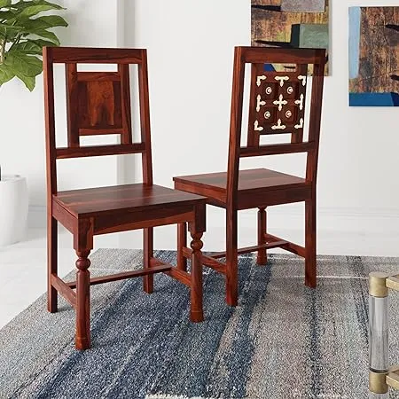 Amazon Brand Solimo Brinyl Seating Chair Solid Sheesham Wood Honey Finish 2 Pieces 