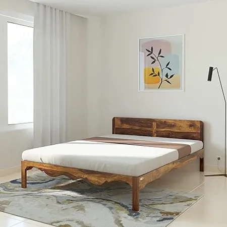 Amazon Brand Solimo Mehraab Queen Size Solid Sheesham Wood Bed Without Storage Natural Finish 