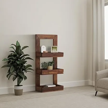 Amazon Brand Solimo Pelgrid Sheesham Wood Book Storage Unit 3 Shelves Teak Finish Wooden Organizer Shelving Unit Study Room Organizer