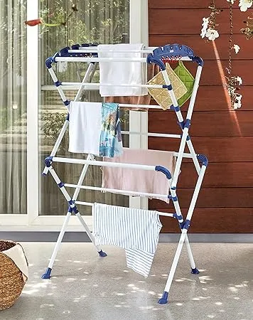 Amazon Brand Solimo Premium Alloy Steel Extra Large Cloth Drying Stand White Blue 