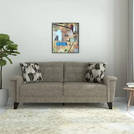 Amazon Brand Solimo Salmour 3 Seater Sofa Fabric Sand Brown 