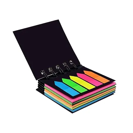 Amazon Brand Solimo Sticky Notes Pad Pocket Size Wirobound 2 x 3 Notes and Flags 5 Colours 