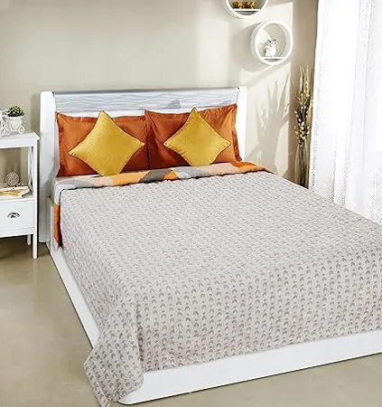 Amazon Brand Solimo Vibrant Chevron Polyester Reversible Double Bed Dohar Orange Blue
