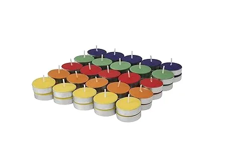 Amazon Brand Solimo Wax Tealight Candles 3 Hour Burn Time Smokeless No Residue Set of 50 Multicoloured Unscented 