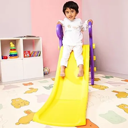 Amazon Brand Solimo Yellow and Purple Garden Slide for Kids Safe and Fun Playground
