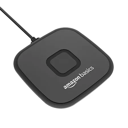 AmazonBasics 15W Qi Certified Fast Wireless Charging Square Pad Compatible with iPhone 13 13 Pro 13 Mini 13 ProMax 12 11 Samsung Galaxy S21 S20 Note 10 Edge Note 20Ultra S10 AirPods Pro Black