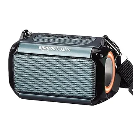 AmazonBasics Bluetooth 9W Speaker with TWS Function Powerful Bass BT 5 1 MicroSD Card Slot RGB Lights AUX Input USB Support and in Built Noise Cancelling Mic Grey 