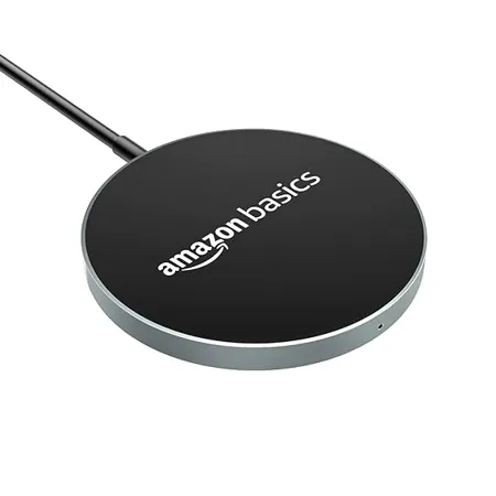 AmazonBasics Magnetic Wireless Charger 15W Fast Charging Circular Pad Compatible with iPhone 13 13 Pro 13 Mini 13 ProMax 12 11 Samsung Galaxy S21 S20 Note 10 Edge Note 20Ultra S10 AirPods Pro Silver